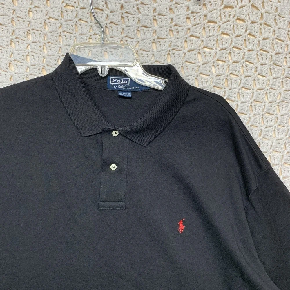 Polo Ralph Lauren Polo Shirt Mens 2XL Black Short Sleeve Red‎ Pony 100%Cotton
